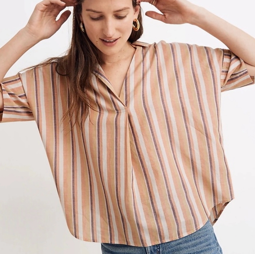 Madewell Courier Women's Stripe Button-Back Colar Shirt